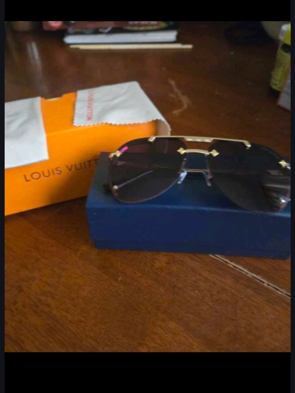 Louis Vuitton Aviator Sunglasses in Black and Gold